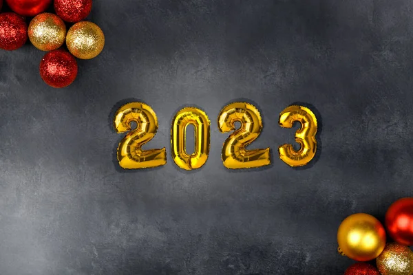 2023 Con Una Decoración Navideña Sobre Fondo Negro Feliz Año —  Fotos de Stock