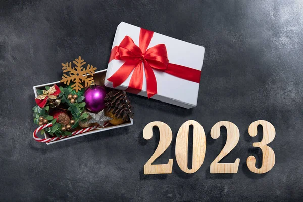 2023 Різдвяним Орнаментом Чорному Тлі Новим Роком 2023 — стокове фото