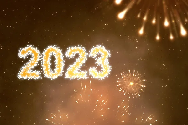 2023年 天空中放烟火 新年快乐2023 — 图库照片
