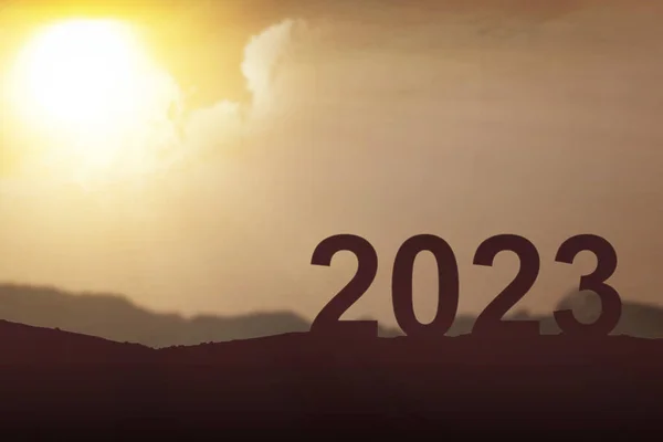 2023 Field Sunset Sky Background Happy New Year 2023 — Stock Photo, Image