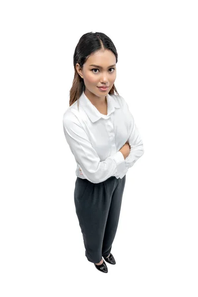 Asian Businesswoman Standing Folded Arms Isolated White Background — Stock Photo, Image