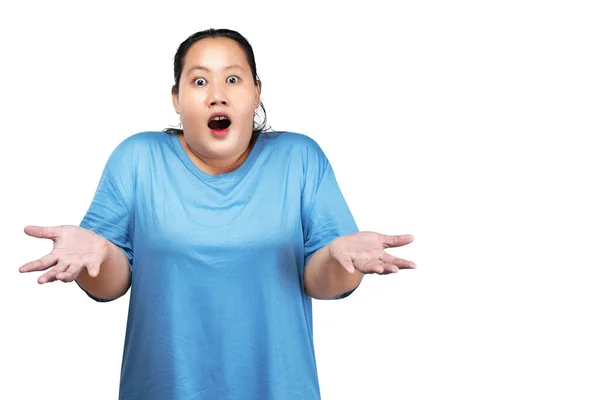 Asian Fat Overweight Woman Shocked Expression Isolated White Background — Stock Photo, Image
