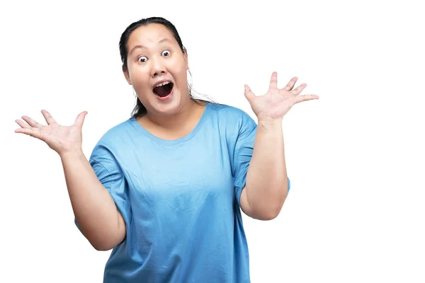 Asiática Gorda Mujer Con Sobrepeso Con Una Expresión Excitada Aislada —  Fotos de Stock