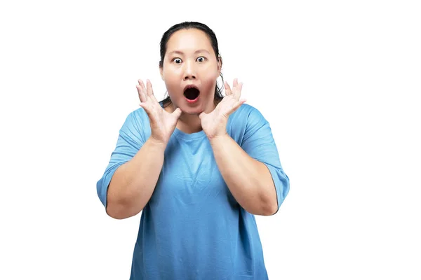 Asiatische Fett Übergewichtige Frau Mit Einem Schockierten Gesichtsausdruck Isoliert Über — Stockfoto