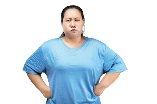 Aziatisch Vet Overgewicht Vrouw Met Een Boze Uitdrukking Geïsoleerd Witte — Stockfoto
