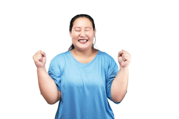 Asiatique Graisse Femme Surpoids Avec Une Expression Excitée Isolé Sur — Photo