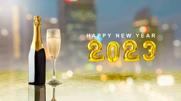 2023 Och Champagne Med Suddig Bakgrund Gott Nytt 2023 — Stockfoto