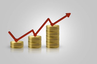 Renkli arkaplan ile arttırılmış bozuk para grafik oku