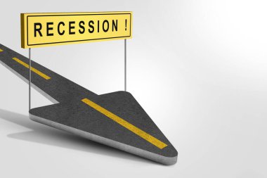 Road arrow to recession with white background clipart