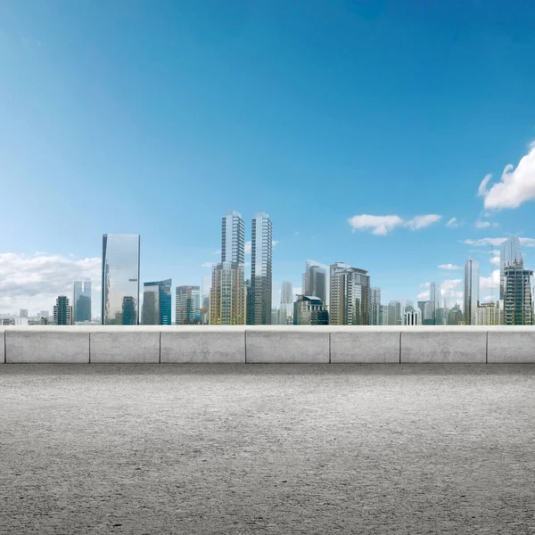 Asfalt Väg Med Modern Byggnad Och Skyskrapor Mitten Staden — Stockfoto