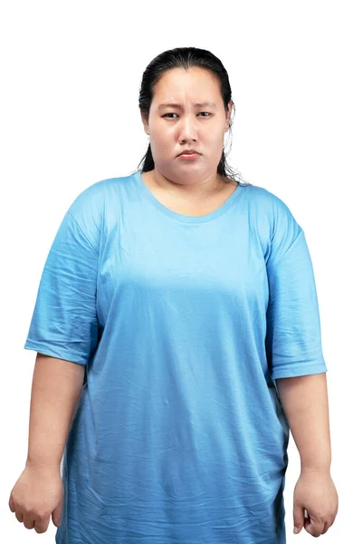 Asijské Tuk Nadváha Žena Legrační Výraz Izolované Přes Bílé Pozadí — Stock fotografie