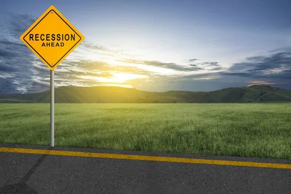 Street Recession Sign Sunset Sky Background — Stock Photo, Image