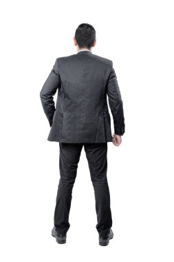 Asyalı iş adamının beyaz arka planda izole edilmiş dikiz görüntüsü