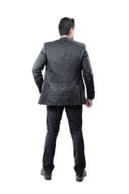 Asyalı iş adamının beyaz arka planda izole edilmiş dikiz görüntüsü