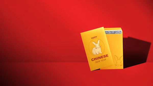 Sobre Amarillo Con Símbolo Conejo Feliz Año Nuevo Chino Año — Foto de Stock