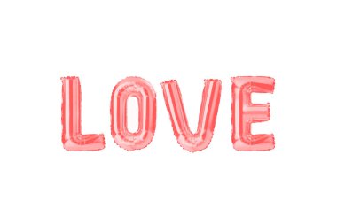 Pink balloon with Love text isolated over white background