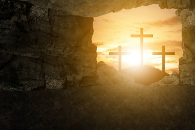 Christian Cross on the hill with dramatic sky background