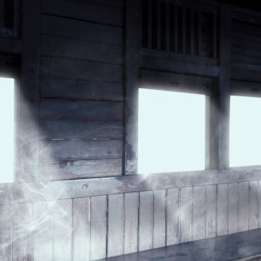 White smoke and light with wooden window background