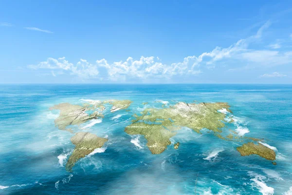 Vista Mar Con Mapa Del Mundo Sobre Fondo Azul Del — Foto de Stock