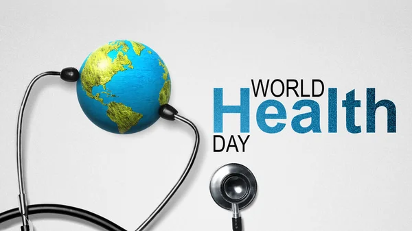 Stethoskop Und Erde Auf Weißem Hintergrund Konzept Zum Weltgesundheitstag — Stockfoto