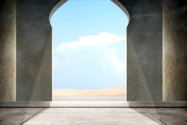 Moschee Tür Mit Wüste Und Blauem Himmel Hintergrund — Stockfoto