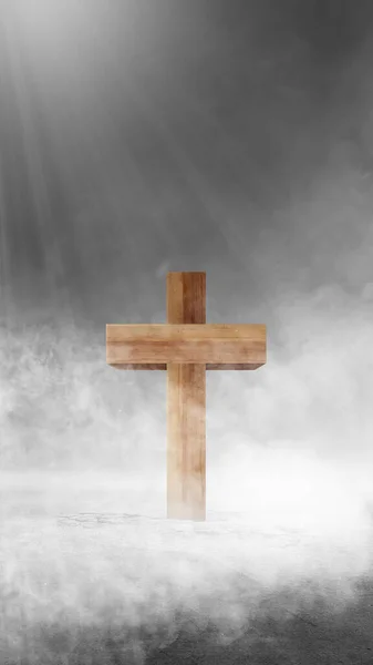 Christian Cross Med Rökig Bakgrund — Stockfoto