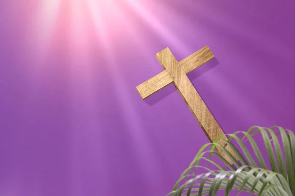 Крест Пальмовый Лист Цветном Фоне Вербное Воскресенье — стоковое фото