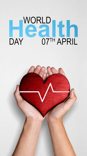 Lidská Ruka Ukazuje Srdce Koncept Světového Dne Zdraví — Stock fotografie