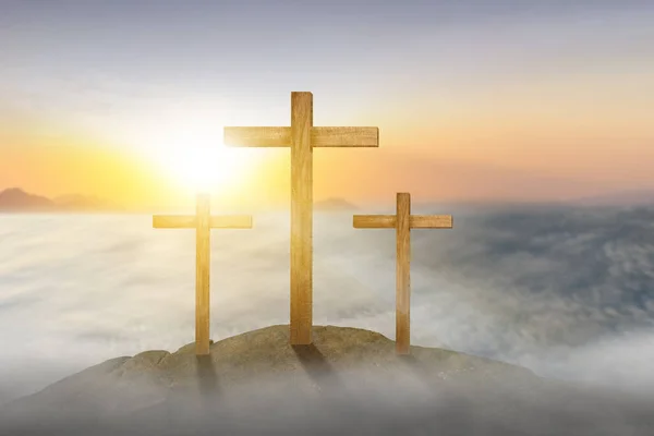 Христианский Крест Фоне Закатного Неба — стоковое фото