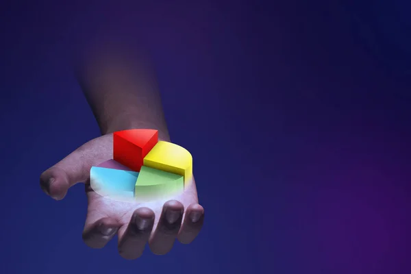 Ludzka Ręka Pokazuje Wykres Wirtualnym Ekranie Kolorowym Tle — Zdjęcie stockowe