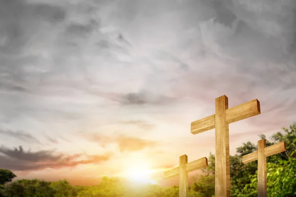 Christian Cross Com Fundo Céu Por Sol — Fotografia de Stock