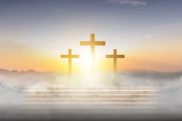 Christian Cross Sunset Sky Background — Zdjęcie stockowe