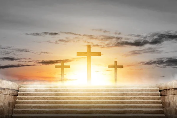 Попереду Хрест Заходом Сонця Пальмова Неділя — стокове фото