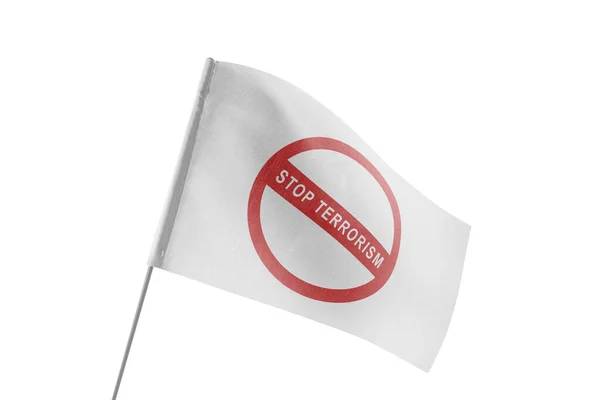 Drapeau Blanc Avec Stop Terrorisme Sur Fond Blanc — Photo