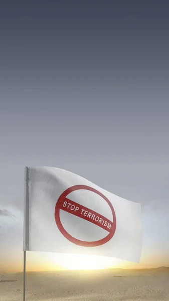 白旗与制止恐怖主义的标志与天空的背景 — 图库照片