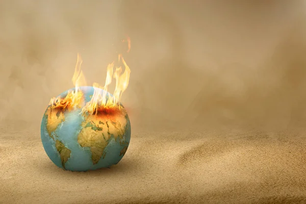 Earth on fire with dramatic background