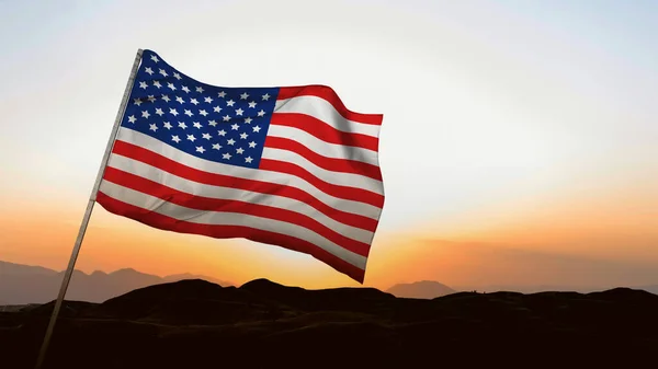Amerykańska Flaga Narodowa Machająca Niebie Koncepcja Dnia Pamięci — Zdjęcie stockowe