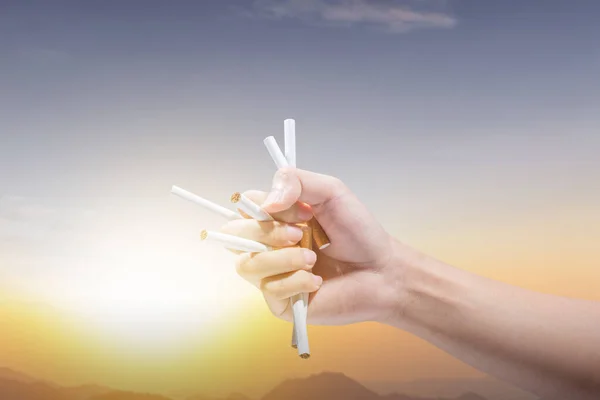 Man Breaks Cigarette World Tobacco Day Concept — Stock Photo, Image
