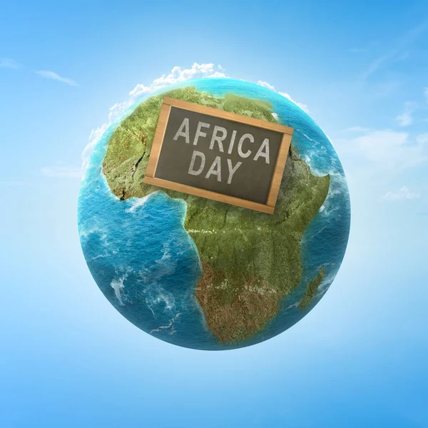 Earth with Africa day text on Africa maps with a sky background. Africa day concept