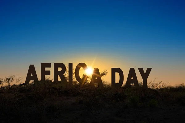 Africa day text on the field with sunrise scene background. Africa day concept