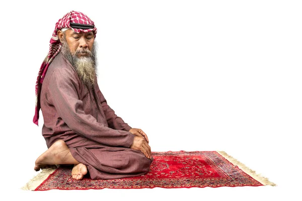 Мусульманский Человек Бородой Носить Keffiyeh Agal Молитвенном Положении Молитва Молитвенном — стоковое фото