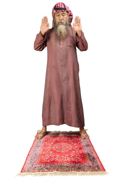 Μουσουλμάνος Άνδρας Γενειάδα Φορώντας Keffiyeh Agal Στάση Προσευχής Salat Στο — Φωτογραφία Αρχείου