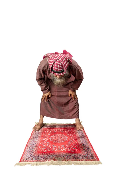 Μουσουλμάνος Άνδρας Γενειάδα Φορώντας Keffiyeh Agal Στάση Προσευχής Salat Στο — Φωτογραφία Αρχείου