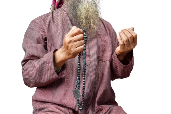 Muslim Man Beard Wearing Keffiyeh Agal Praying Prayer Beads His — Stock Photo, Image
