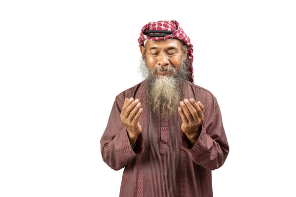 Homem Muçulmano Com Uma Barba Vestindo Keffiyeh Com Ágata Oração — Fotografia de Stock