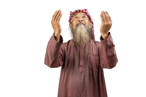 Μουσουλμάνος Άνδρας Γενειάδα Φορώντας Keffiyeh Agal Στην Προσευχή Ενώ Έθεσε — Φωτογραφία Αρχείου