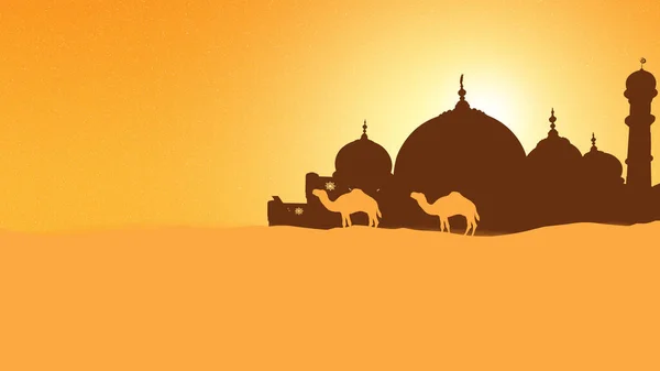 彩色背景上有清真寺图案的骆驼 — 图库照片