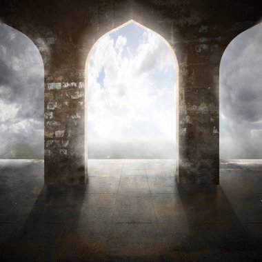 Güneş ışığı arkaplan ile cami kapısı