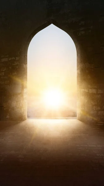 Moschee Tür Mit Sonnenlicht Hintergrund — Stockfoto