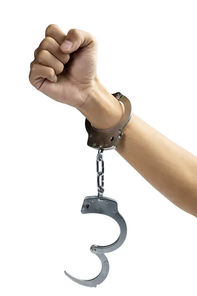 Arrested Man Handcuff His Hand Isolated White Background — Stock Photo, Image